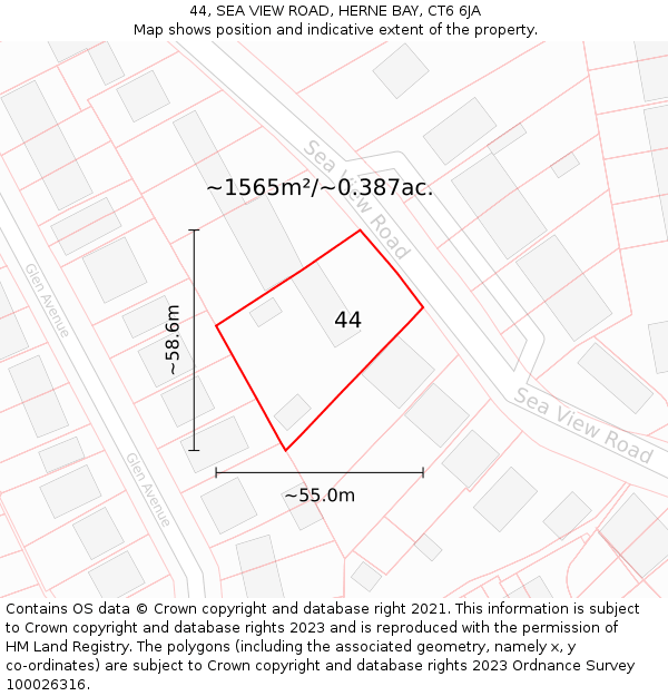 44, SEA VIEW ROAD, HERNE BAY, CT6 6JA: Plot and title map