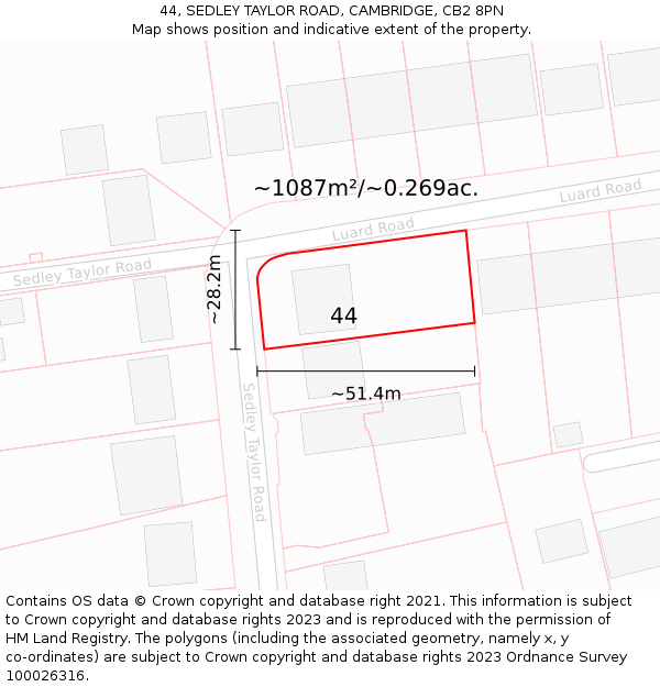 44, SEDLEY TAYLOR ROAD, CAMBRIDGE, CB2 8PN: Plot and title map