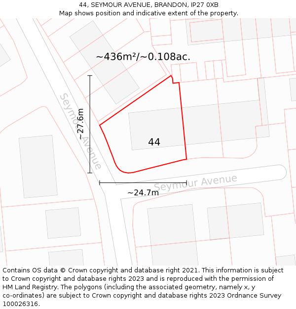 44, SEYMOUR AVENUE, BRANDON, IP27 0XB: Plot and title map