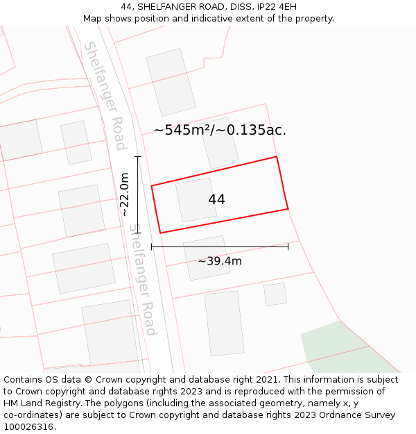 44, SHELFANGER ROAD, DISS, IP22 4EH: Plot and title map