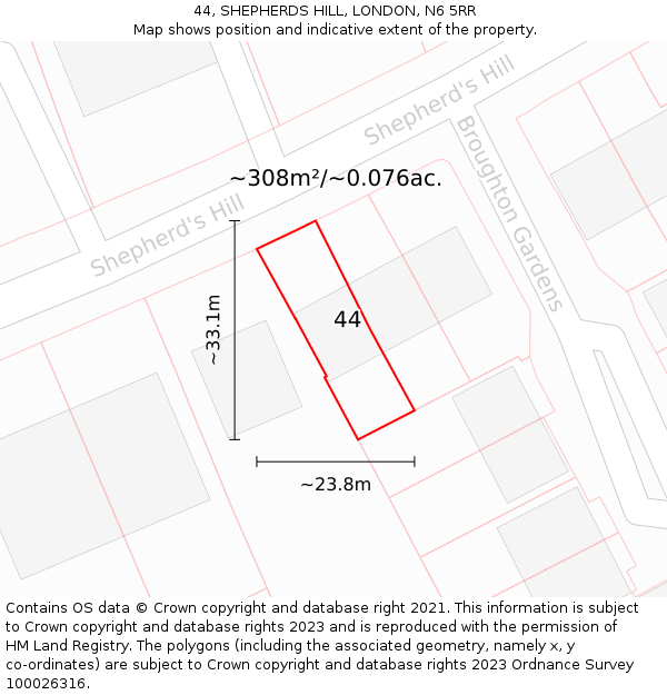44, SHEPHERDS HILL, LONDON, N6 5RR: Plot and title map