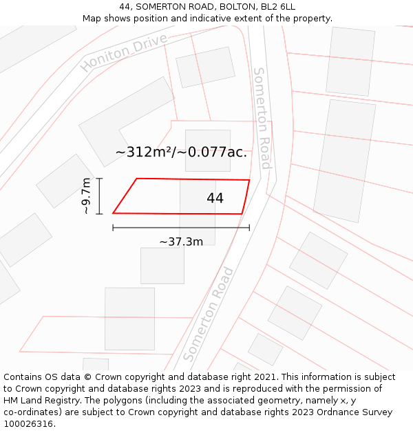 44, SOMERTON ROAD, BOLTON, BL2 6LL: Plot and title map