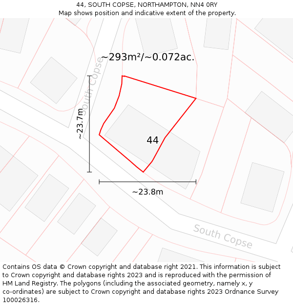 44, SOUTH COPSE, NORTHAMPTON, NN4 0RY: Plot and title map