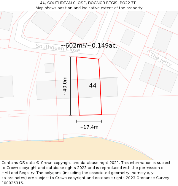 44, SOUTHDEAN CLOSE, BOGNOR REGIS, PO22 7TH: Plot and title map