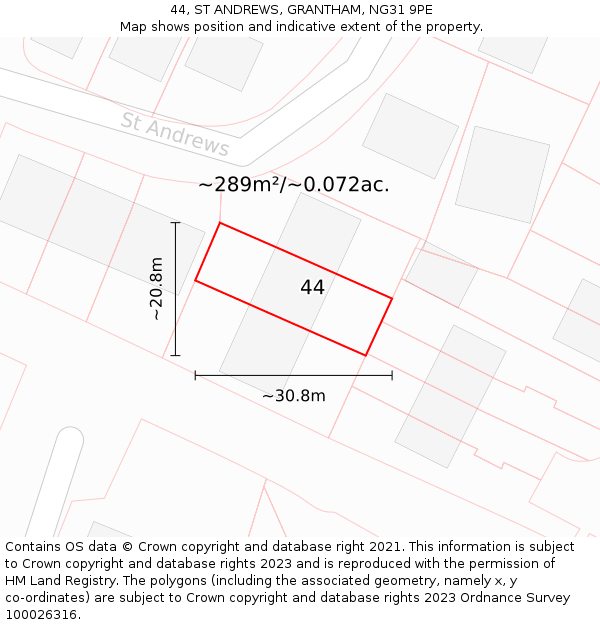 44, ST ANDREWS, GRANTHAM, NG31 9PE: Plot and title map