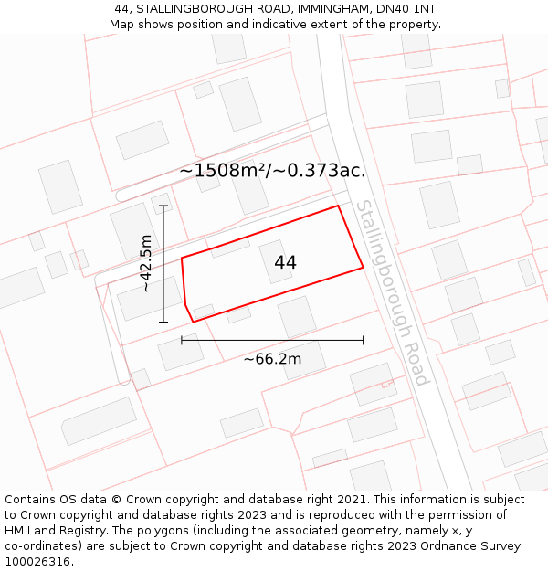 44, STALLINGBOROUGH ROAD, IMMINGHAM, DN40 1NT: Plot and title map