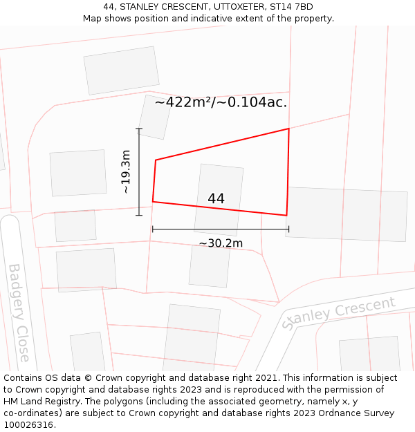 44, STANLEY CRESCENT, UTTOXETER, ST14 7BD: Plot and title map