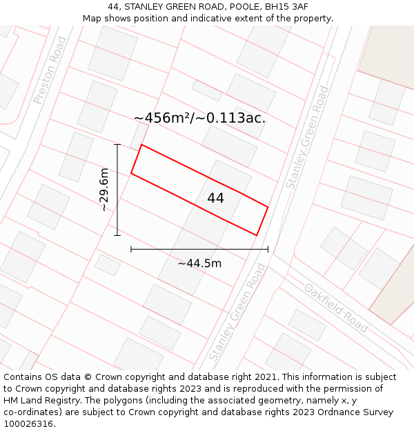 44, STANLEY GREEN ROAD, POOLE, BH15 3AF: Plot and title map