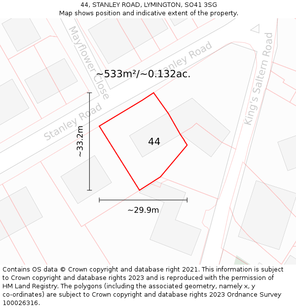 44, STANLEY ROAD, LYMINGTON, SO41 3SG: Plot and title map