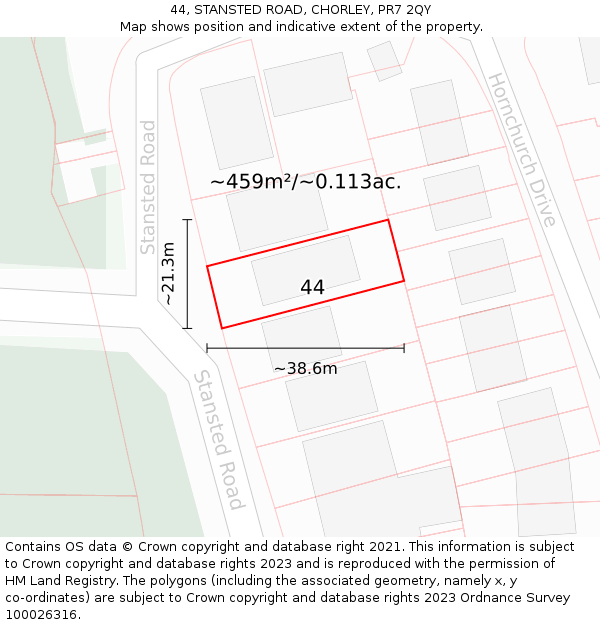 44, STANSTED ROAD, CHORLEY, PR7 2QY: Plot and title map