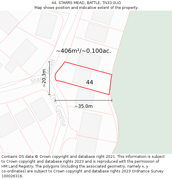 44, STARRS MEAD, BATTLE, TN33 0UG: Plot and title map