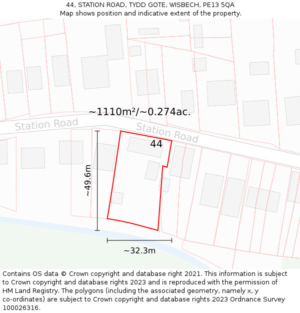 44, STATION ROAD, TYDD GOTE, WISBECH, PE13 5QA: Plot and title map