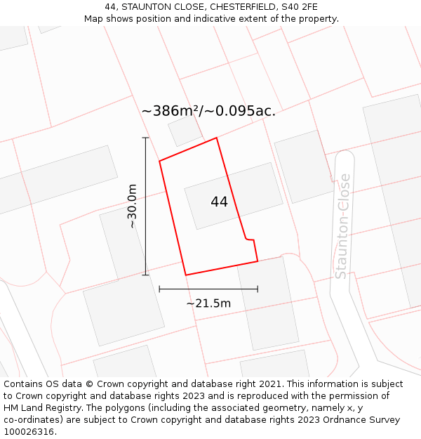 44, STAUNTON CLOSE, CHESTERFIELD, S40 2FE: Plot and title map