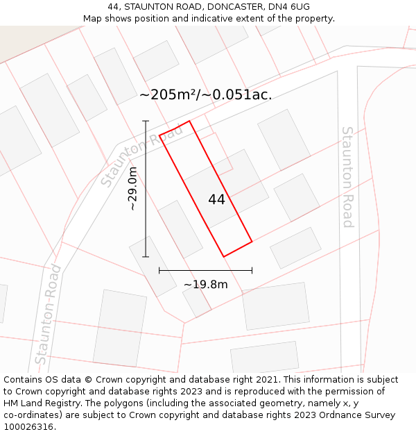 44, STAUNTON ROAD, DONCASTER, DN4 6UG: Plot and title map