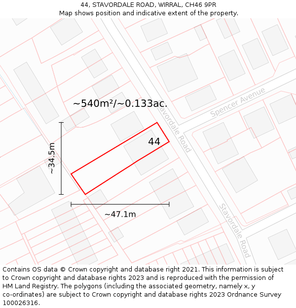 44, STAVORDALE ROAD, WIRRAL, CH46 9PR: Plot and title map