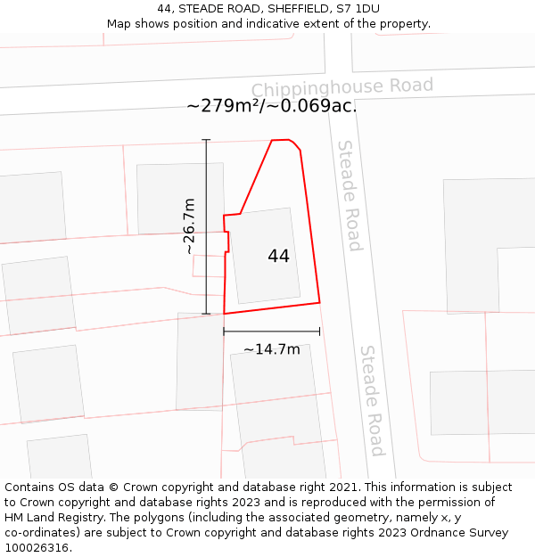 44, STEADE ROAD, SHEFFIELD, S7 1DU: Plot and title map