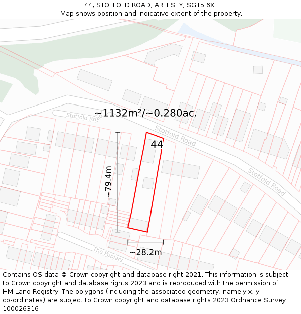 44, STOTFOLD ROAD, ARLESEY, SG15 6XT: Plot and title map