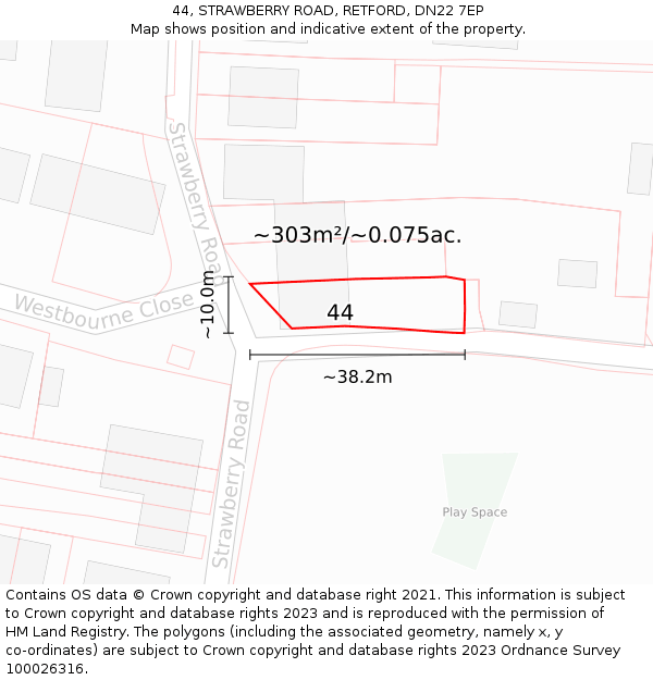 44, STRAWBERRY ROAD, RETFORD, DN22 7EP: Plot and title map