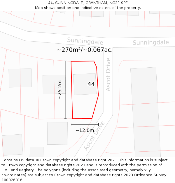 44, SUNNINGDALE, GRANTHAM, NG31 9PF: Plot and title map