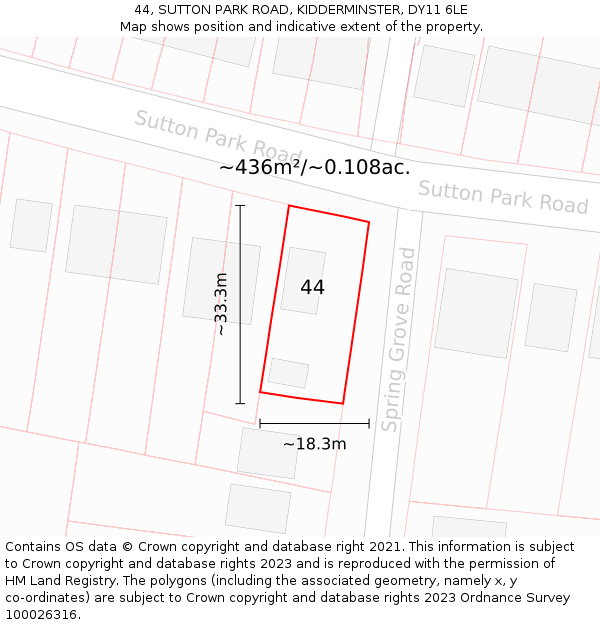 44, SUTTON PARK ROAD, KIDDERMINSTER, DY11 6LE: Plot and title map