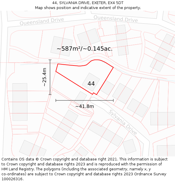 44, SYLVANIA DRIVE, EXETER, EX4 5DT: Plot and title map