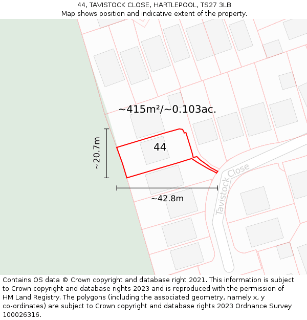 44, TAVISTOCK CLOSE, HARTLEPOOL, TS27 3LB: Plot and title map