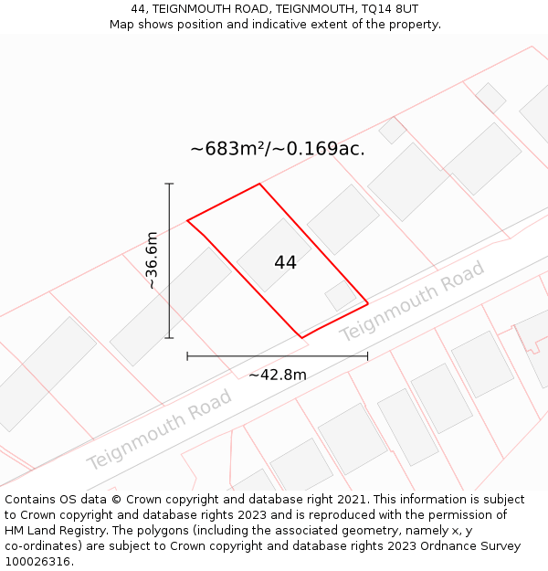 44, TEIGNMOUTH ROAD, TEIGNMOUTH, TQ14 8UT: Plot and title map