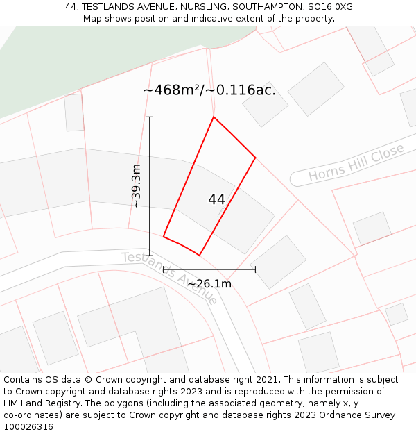 44, TESTLANDS AVENUE, NURSLING, SOUTHAMPTON, SO16 0XG: Plot and title map