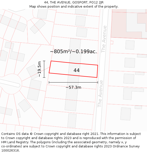 44, THE AVENUE, GOSPORT, PO12 2JR: Plot and title map