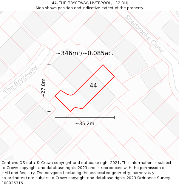 44, THE BRYCEWAY, LIVERPOOL, L12 3HJ: Plot and title map