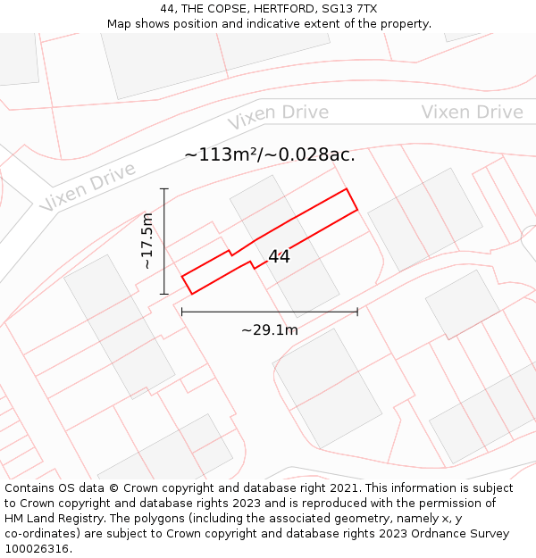 44, THE COPSE, HERTFORD, SG13 7TX: Plot and title map