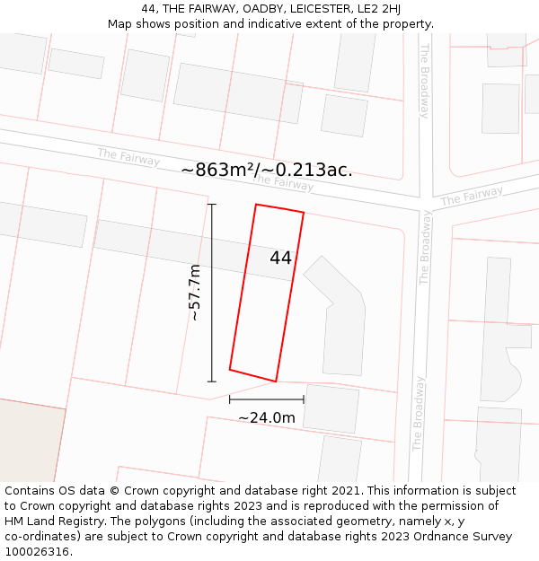 44, THE FAIRWAY, OADBY, LEICESTER, LE2 2HJ: Plot and title map