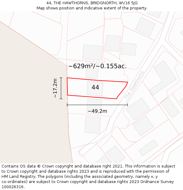 44, THE HAWTHORNS, BRIDGNORTH, WV16 5JG: Plot and title map