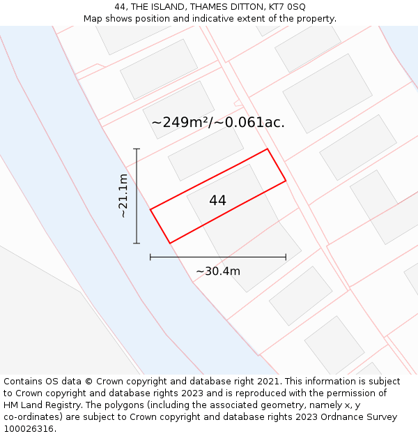44, THE ISLAND, THAMES DITTON, KT7 0SQ: Plot and title map