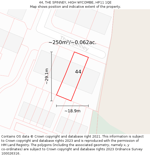 44, THE SPINNEY, HIGH WYCOMBE, HP11 1QE: Plot and title map