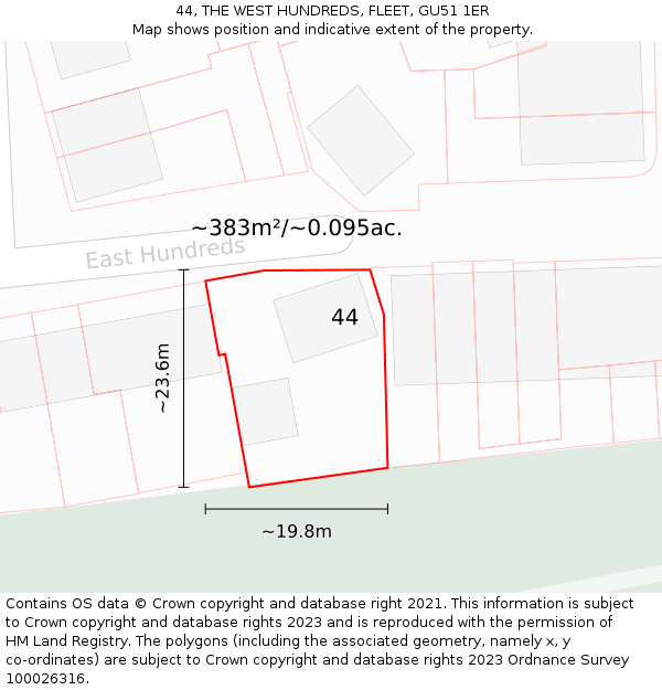 44, THE WEST HUNDREDS, FLEET, GU51 1ER: Plot and title map