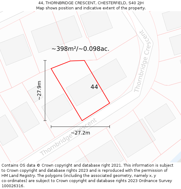 44, THORNBRIDGE CRESCENT, CHESTERFIELD, S40 2JH: Plot and title map