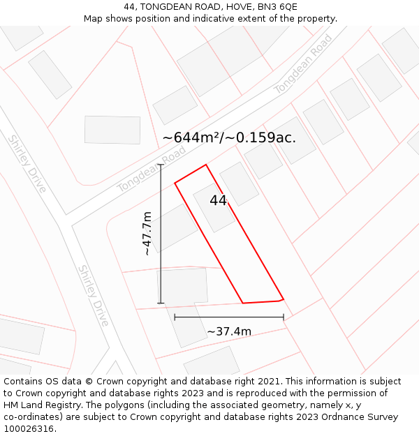 44, TONGDEAN ROAD, HOVE, BN3 6QE: Plot and title map
