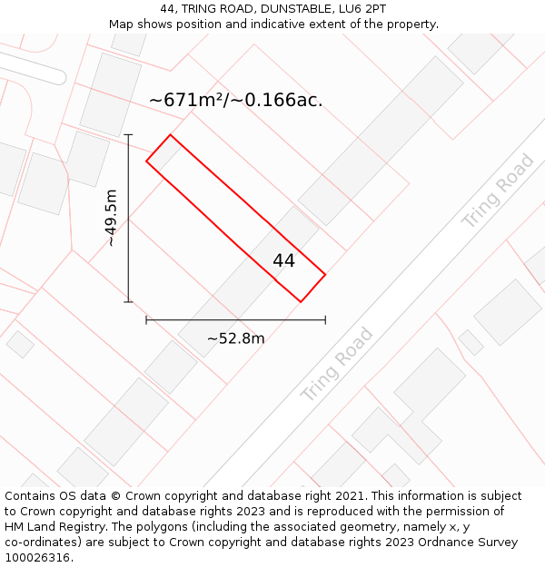 44, TRING ROAD, DUNSTABLE, LU6 2PT: Plot and title map