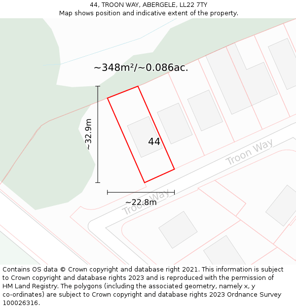 44, TROON WAY, ABERGELE, LL22 7TY: Plot and title map