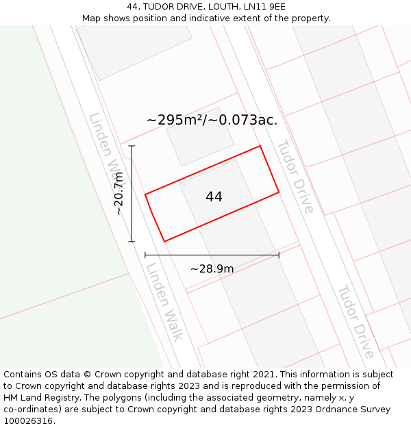 44, TUDOR DRIVE, LOUTH, LN11 9EE: Plot and title map