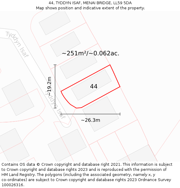 44, TYDDYN ISAF, MENAI BRIDGE, LL59 5DA: Plot and title map