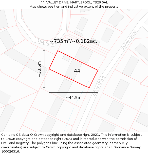 44, VALLEY DRIVE, HARTLEPOOL, TS26 0AL: Plot and title map