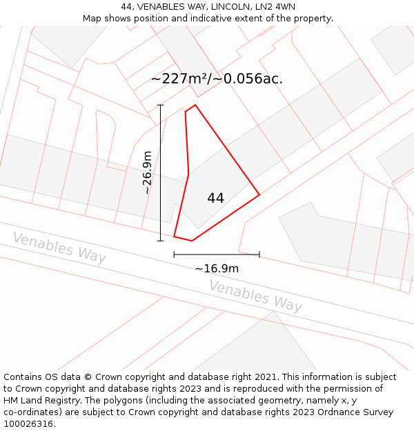 44, VENABLES WAY, LINCOLN, LN2 4WN: Plot and title map