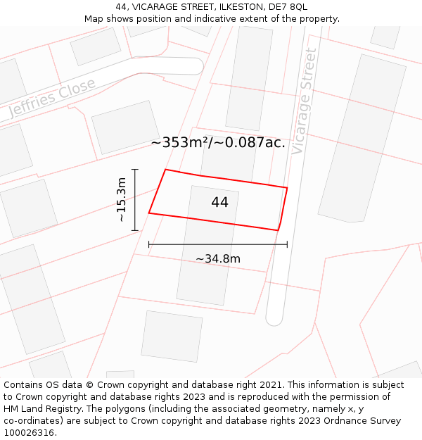 44, VICARAGE STREET, ILKESTON, DE7 8QL: Plot and title map