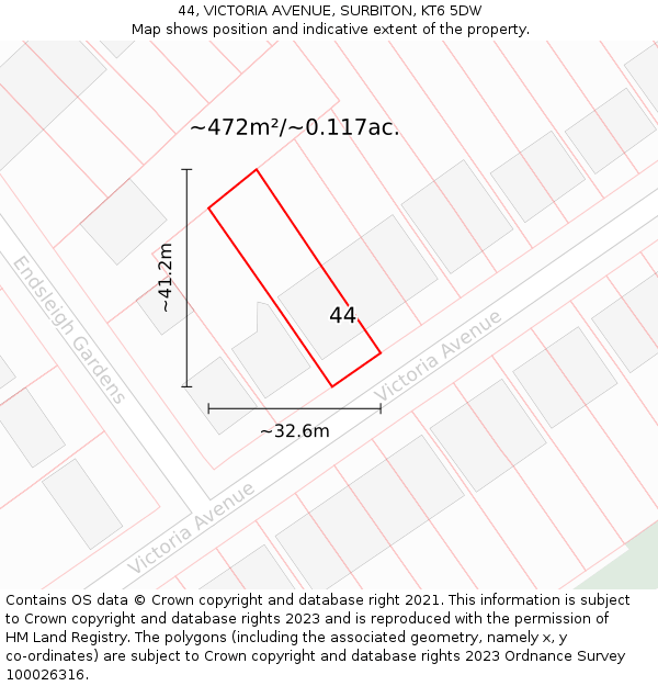 44, VICTORIA AVENUE, SURBITON, KT6 5DW: Plot and title map