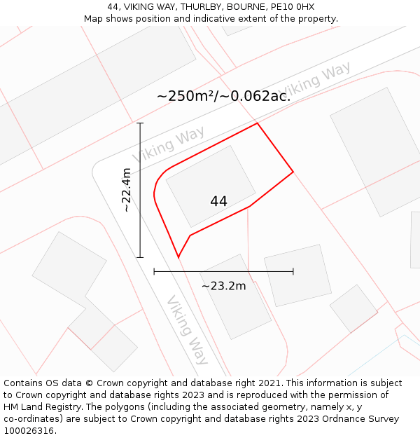 44, VIKING WAY, THURLBY, BOURNE, PE10 0HX: Plot and title map