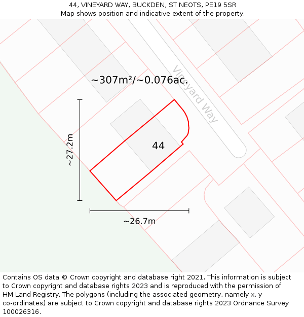 44, VINEYARD WAY, BUCKDEN, ST NEOTS, PE19 5SR: Plot and title map