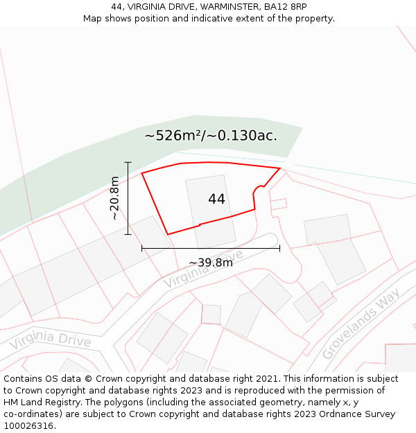 44, VIRGINIA DRIVE, WARMINSTER, BA12 8RP: Plot and title map