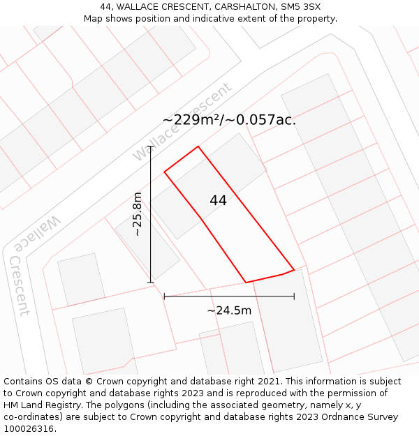 44, WALLACE CRESCENT, CARSHALTON, SM5 3SX: Plot and title map